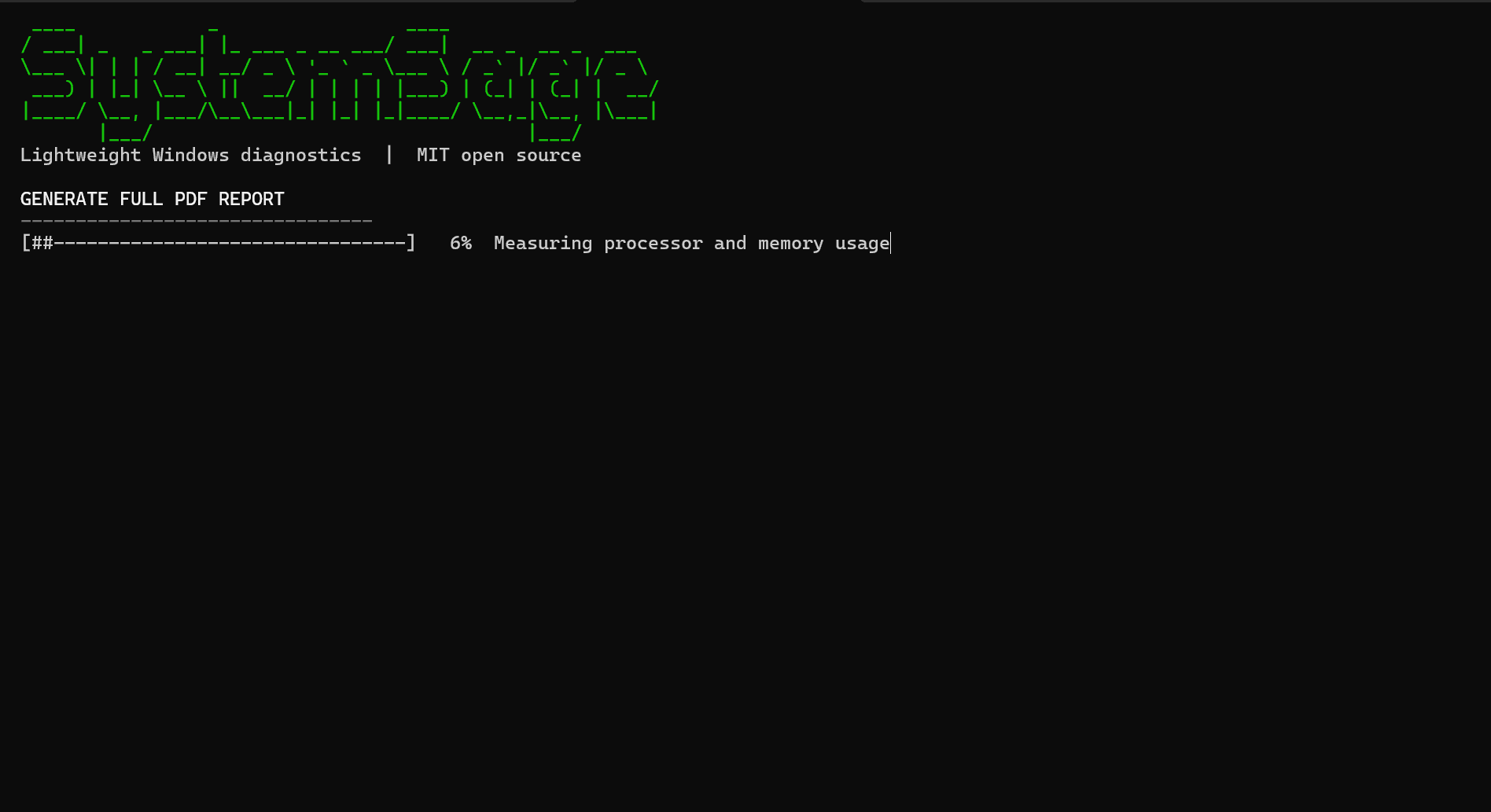 SystemSage progress display while generating a full PDF health report